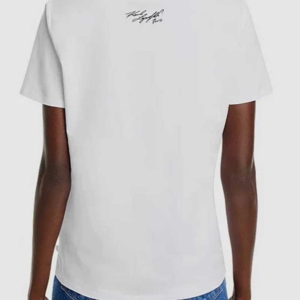 Karl‎ Lagerfeld White Graphic Tee with Bonjour Print, size Medium NWT - Picture 4 of 7